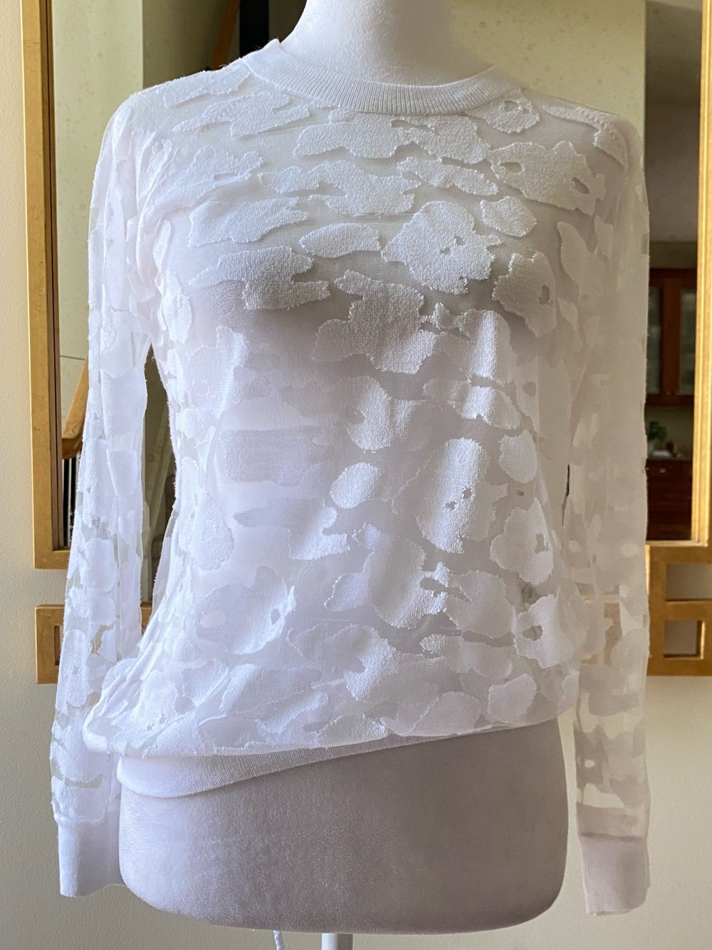 Eleven Paris La Collection White Textured Sheer Long Sleeve Knit Sweater Size 34
